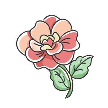 pink flower with green leaves clip art preview