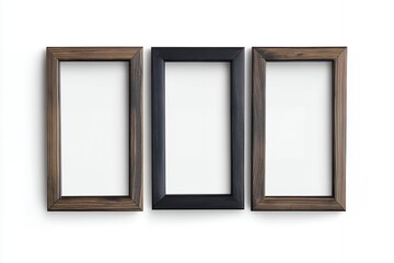 Three Empty Rectangular Picture Frames on White Background