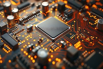A close up of a detailed circuit board design layout