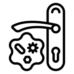 Doorknob with bacteria line icon, coronavirus concept. Vector graphics. Door handle with virus sign on white background, style mobile or design.