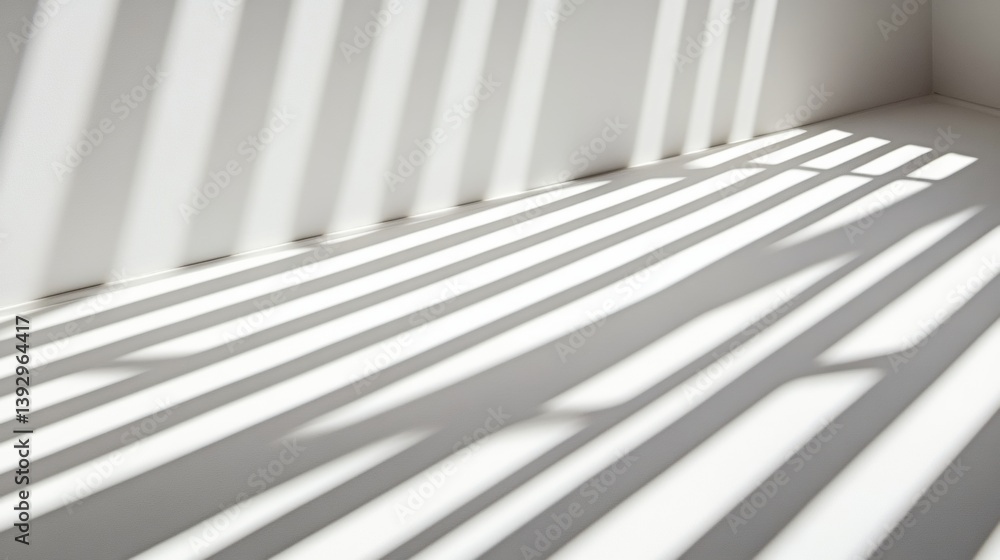 Leinwandbilder Cut light strips create intricate shadow patterns on a clean white surface in a modern aesthetic setting