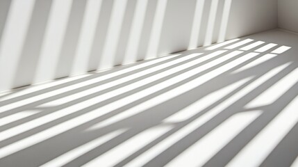 Naklejka premium Cut light strips create intricate shadow patterns on a clean white surface in a modern aesthetic setting