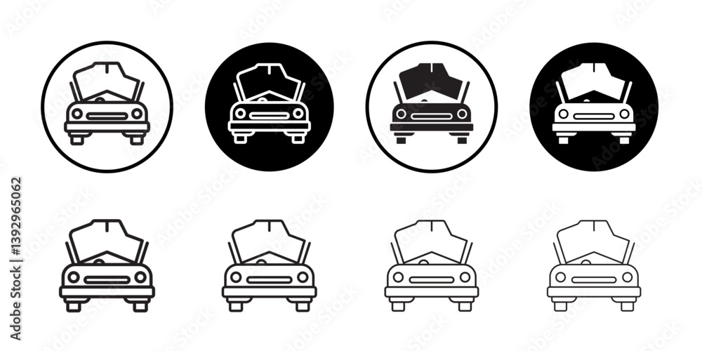 Poster broken car with open hood icon vector logo set collection for web app ui