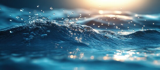 Fototapeta premium Ocean waves crashing, sunset background, nature scene