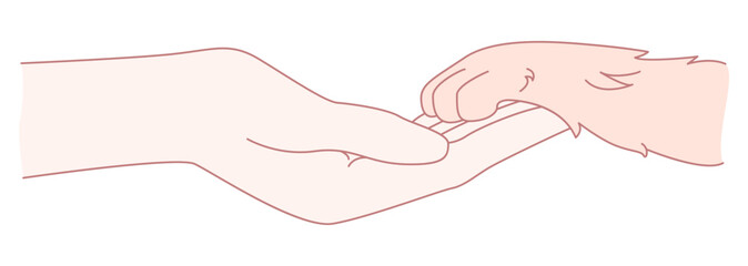 A delicate and gentle interaction between a human hand and an animal paw that beautifully symbolizes connection