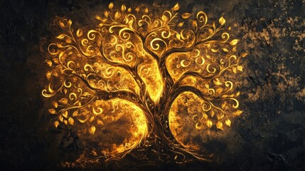 A glowing design of a family tree with personalized blessings inscribed in elegant calligraphy