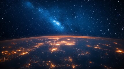 Obraz premium Earths cityscape shines brightly under a beautiful starry night sky