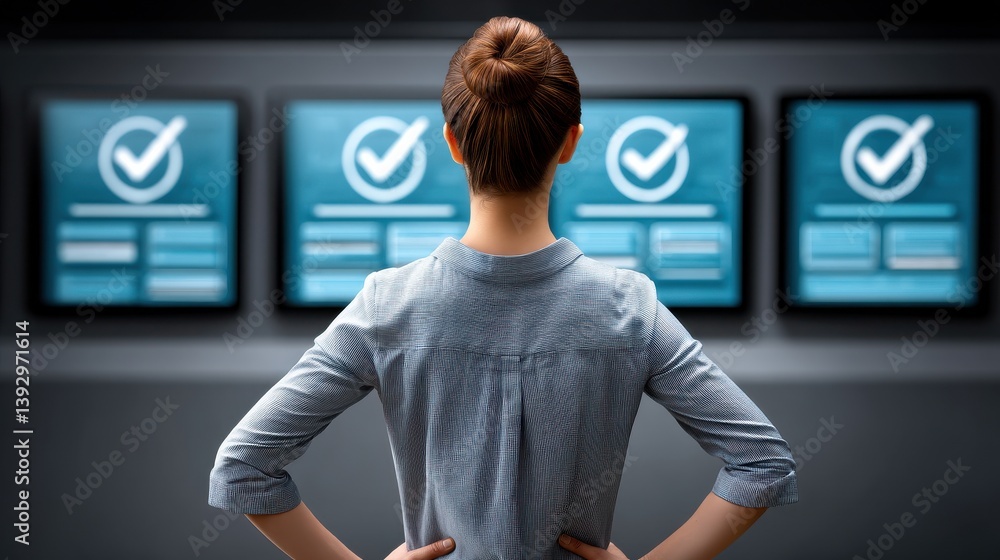 Poster monitoring system evaluation control room digital analysis corporate environment rear view technolog