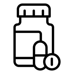 Drug medicine jar line icon, medication concept. Vector graphics. Pill, capsule and plastic jar sign on white background, style mobile or design.