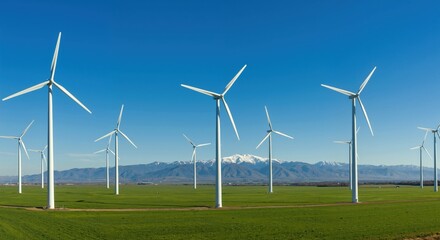 Fototapeta premium Wind turbines generating energy in a green landscape 