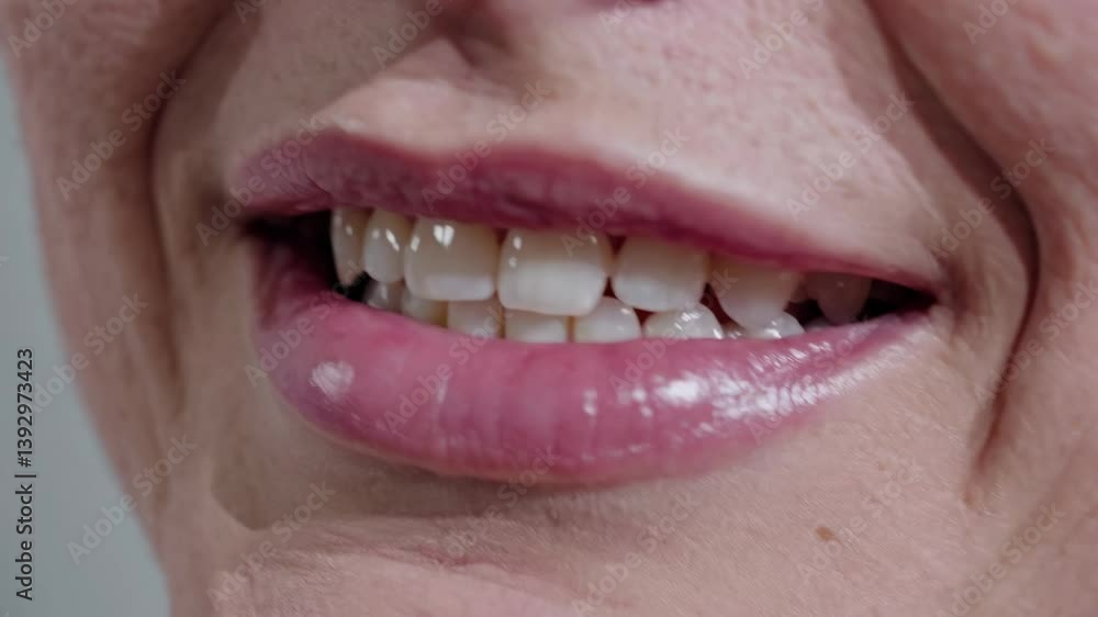 Poster close-up video of a person's lips, capturing texture and detail. the camera angle is direct, emphasi