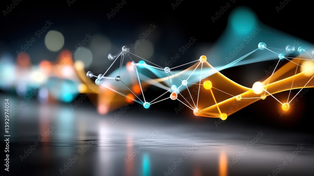 Poster abstract digital network connections with glowing nodes