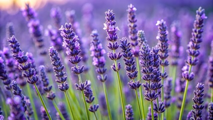 Naklejka premium Purple lavender flowers bloom in a Provence field, a beautiful summer scene
