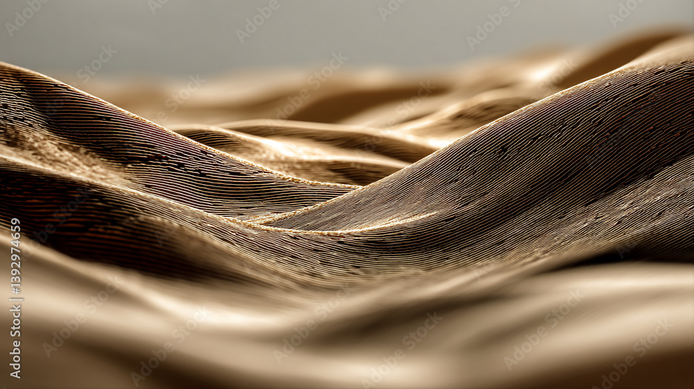 Poster Abstract image of beige fabric texture with flowing lines, creating a wave-like pattern, showcasing a luxurious and smooth surface suitable for elegant design concepts
