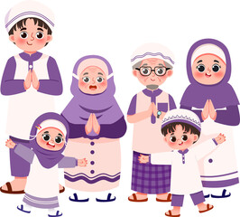 Joyful Multigenerational Muslim Family in Lavender Attire