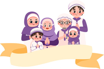 Multigenerational Muslim Family Portrait with Blank Banner
