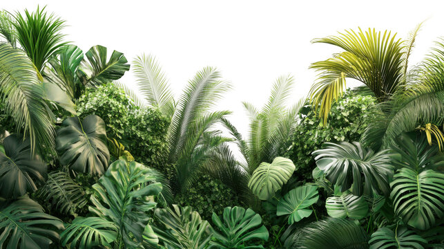 Fototapeta Tropical plants background green foliage jungle leaves monstera palms nature wallpaper backdrop design