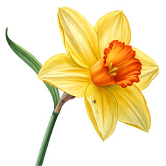 Vibrant Yellow Daffodil Flower – Spring Bloom with Orange Center and Green Foliage