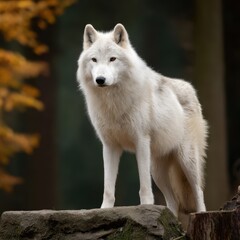 Fototapeta premium Majestic Dire Wolf Standing in Autumn Landscape Full of Colors