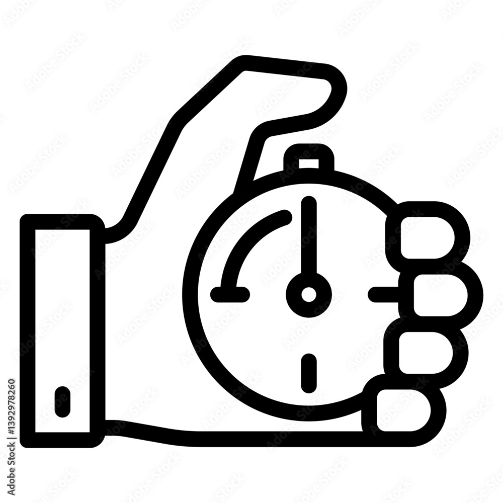 Poster stopwatch with start button line icon, timer ticking concept. vector graphics. timer in hand sign on