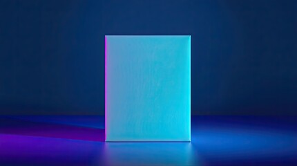 A rectangular prism is illuminated with dual colored lighting