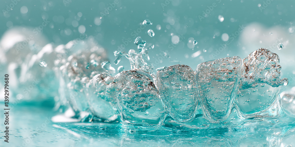 Poster close-up of turquoise water with air bubbles, creating a refreshing and dynamic texture, symbolizing