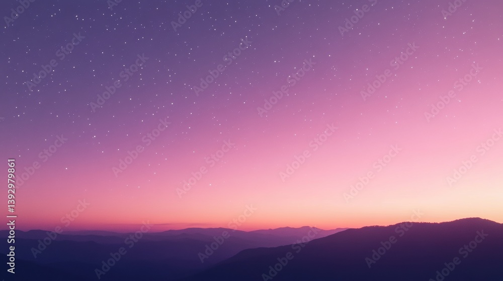 Poster Dreamy gradient sky transitioning from peach to lavender with scattered stars creates a serene backdrop ideal for inspirational quotes