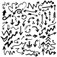 Hand-Drawn Arrow Set – Black Doodle Style on White Background