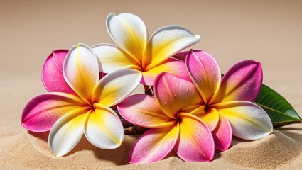 Fototapeta premium Plumeria flowers in sand