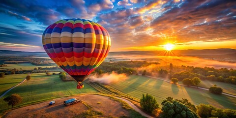 Fototapeta premium Sunrise Hot Air Balloon Inflation Breathtaking Aerial Drone Footage Captures the Majestic Moment