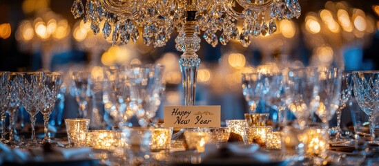 Fototapeta premium Crystal glassware, candles, New Year's Eve celebration