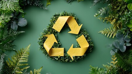 A Creative Presentation Displaying Greenery Around Recycling Symbol