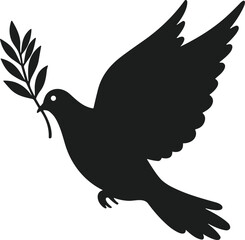 Flying Dove with Olive Branch Silhouette Vector Illustration