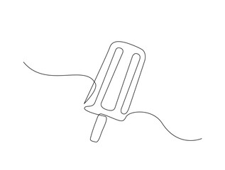 Obraz premium Ice cream in single line draw illustration. Continuous one line drawing of sweet Ice cream. Editable stroke.