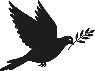 Flying Dove Silhouette with Olive Branch Vector Illustration