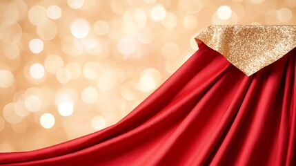 Showcasing the elegance of red drapery golden background photography studio close-up artistic concept