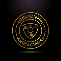Antibacterial icon design illustration, Hygiene label symbol in gold color style
