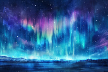 A stunning and vibrant fantasy starry night sky, filled with deep blue and purple hues blending seamlessly into a cosmic galaxy.