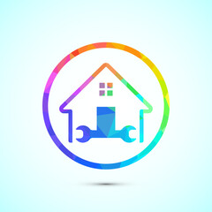 House repair icon design illustration. Home remodeling, repair or maintenance sign in low poly style