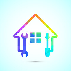 House repair icon design illustration. Home remodeling, repair or maintenance sign in low poly style