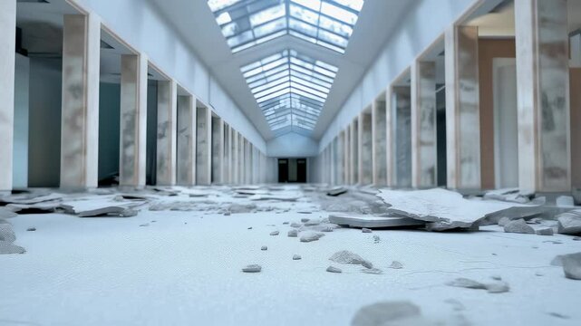 Abandoned Interior with Broken Flooring