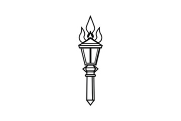 Line art drawing of a medieval torch lantern.eps