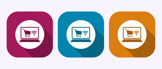 Online shopping icon design illustration. Shopping sign symbol in shadow button design