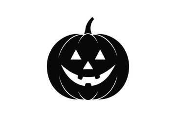 Silhouette art drawing of a classic Halloween pumpkin lantern with a smiling face.eps