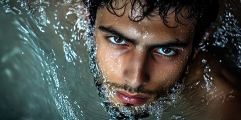 Man in Water Close Up,