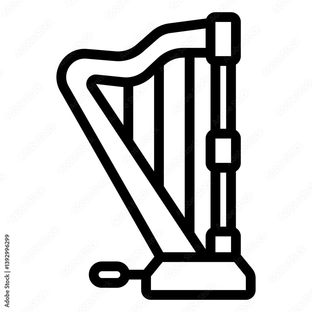 Poster harp with pedal line icon, musical instruments concept. vector graphics. lyra with strings sign on w