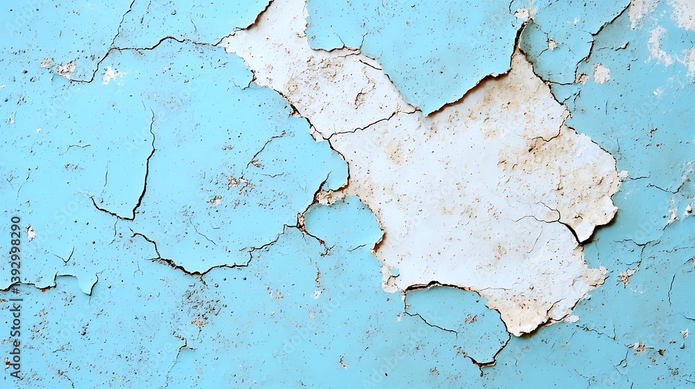 Poster light blue surface texture featuring peeling layer with crackled detail, creating an abstract design