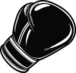 Boxing glove vector illustration. Stylized black and white boxing gear. Bold cartoon boxing glove art.