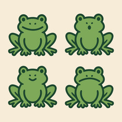 Frog Emotions SVG Bundle – 4 Minimalist Frogs with Different Expressions (Happy, Sad, Neutral, Surprised) for Cricut & Print