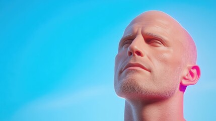Fototapeta premium Digital portrait of a bald man, gazing upwards against a vibrant sky